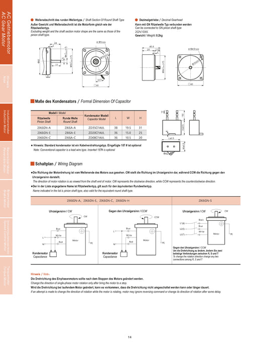 AC Gearmotor 6W, Induction motor with gearbox